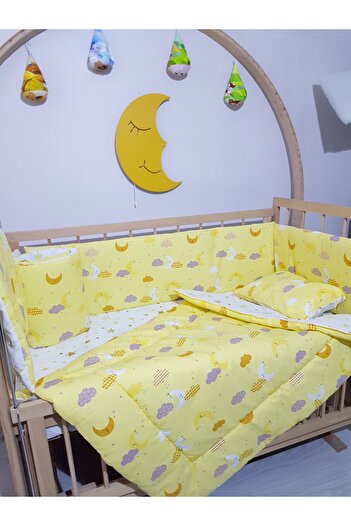 bebek_iklimi 60X120 Baby Sleeping Set - Without Mosquito Net - Moon Cloud Star 61-04 (Excluding Furniture Crib)