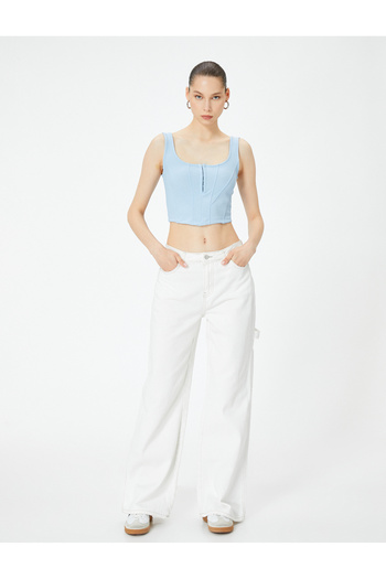 Koton Agraf Closure Részletes Fűző Crop Top