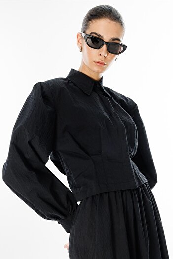 Hooopstore Pleat Detailed Black Suit with Skirt