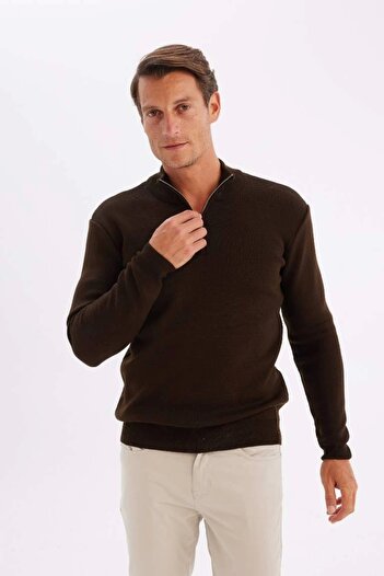 DeFacto A5184 Standard Fit Normal Cut Stand Collar Zippered Basic Plain Knitwear Sweater