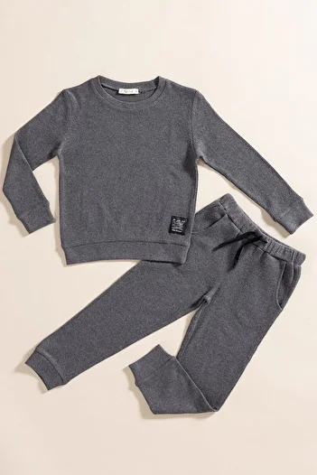 for you kids 2-Piece Cotton Waffle Sweat Jogger Anthracite Lower Upper Set