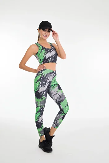 Lady Gray Green Patterned Athlete Set