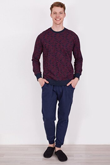 Arnetta Claret Red Color Men's Long Sleeve Oversize Pajama Set