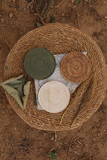 Ueex Home Vıvasto 3-Piece Bohemian Style Antique Concrete Coasters - 100% Stone Powder