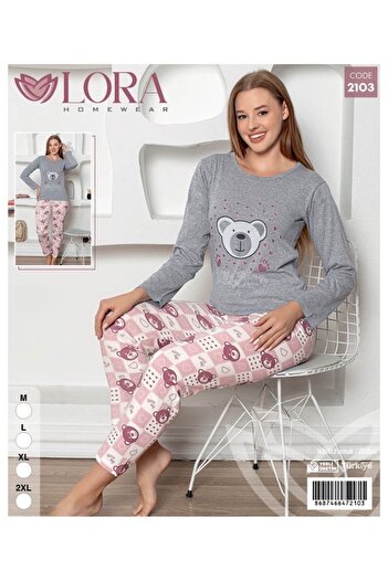 Lora %100 Pamuk Uzun Kollu Pijama Takımı