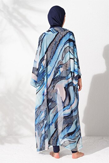 Pierre Cardin Blue Patterned Women's Kaftan Pareo - 2c3t1n9m80