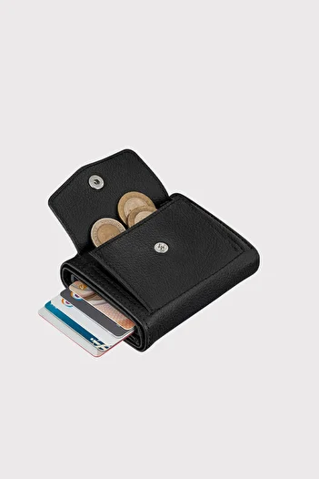 Garbalia Black Men's Wallet with Maltese Mechanism and Coin Compartment