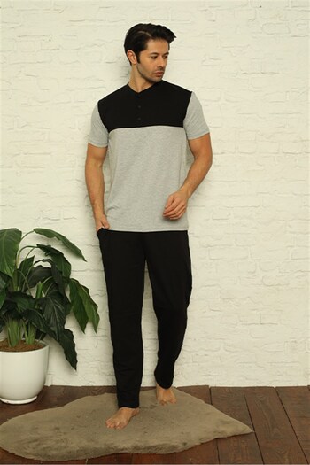 Akbeniz Men's Gray 3-Piece Pajama Set 6823