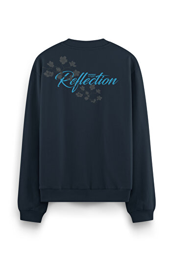 Overoz Midnight Blue Oversize Night Flowers Πίσω Φούτερ με στάμπα και κείμενο Oversize S1204