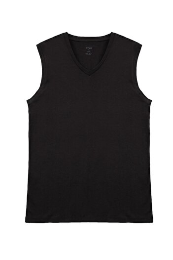 Eros 031 2 Pack Black Single Jersey V-Neck Zero Sleeve Men's Tank Top