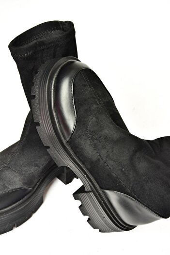 Fox Shoes T267093702 Siyah Süet Kalın Tabanlı Kadın Bot