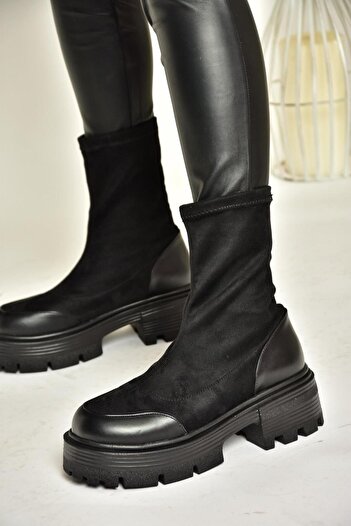 Fox Shoes T267093702 Siyah Süet Kalın Tabanlı Kadın Bot