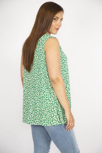 Şans Γυναικεία Πράσινη Plus Size V-λαιμόκοψη μπροστά Α Πιέτα με μοτίβο λουλουδιών μπλούζα 65n36590