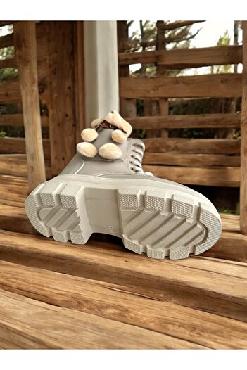 romex Teddy Bear Cold Proof Αντιολισθητική σόλα για κορίτσια, Κρεμ μπότες για κορίτσια με φερμουάρ, Παιδικές μπότες μπεζ