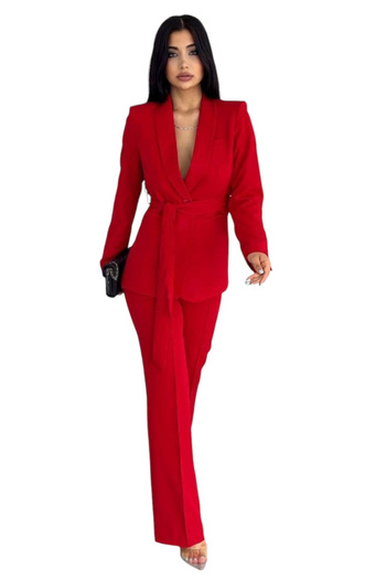 Nilo Women's Suit, Belted Shawl Collar Blazer Jacket Pipe Leg Flexible Pants