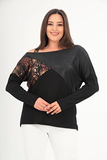 aytemas Patterned Pieced Blouse with Single Shoulder Strap