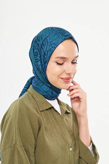 Scarf Şal Jacquard Diagonal Gi Shine Albastru Verde