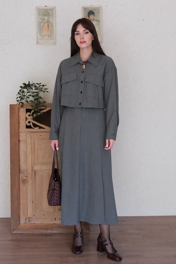 Ceylan Otantik Anthracite Polyviscose Pocket Jacket Skirt Set