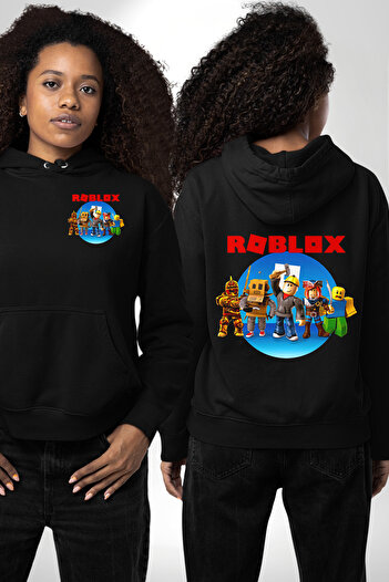 Angemiel Roblox Heroes Patterned Black Hooded Sweatshirt - Unisex