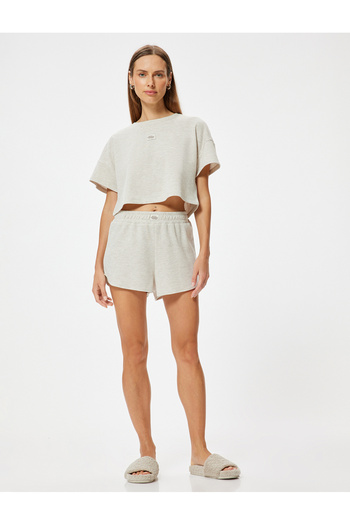 Koton Comfortable Texture Crop Pijama Top - Κοντό μανίκι, Crew Neck