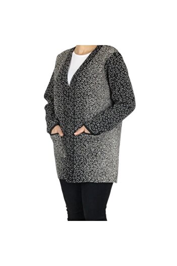 ECE GİYİM Women's Front Agraphy Pocket Patterned Thick Winter Cardigan