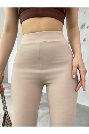 CNRCollection Γυναικείο μπεζ ελαστικό Lycra ψηλόμεσο δεν εμφανίζει εσώρουχα Gathering Ισπανικό κολάν παντελόνι