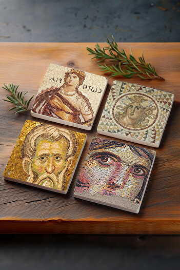 Pinecone Gypsy Girl Mosaic, Soteria Mosaic, Mosaic Series Stone Coasters Set of 4 10x10cm
