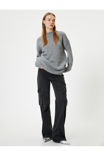 Koton Crew Neck Long Sleeve Knitwear Tunic - Acrylic Blended