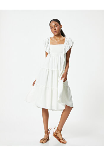Koton Square Neck Ruffle Sleeveless Wrap Midi Dress
