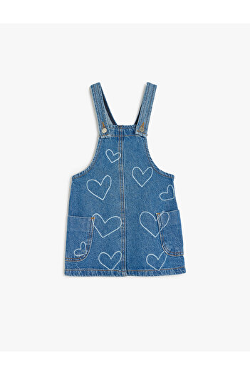 Koton Gilet-Jeanskleid aus Baumwolle – quadratischer Kragen und herzförmige Tasche