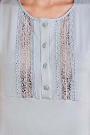 Pierre Cardin Dantelli Penye 3'lü Lohusa Pijama Takımı - 2800 Mist