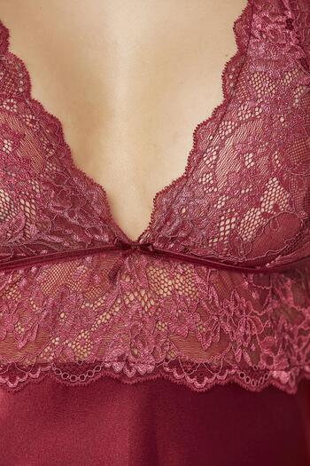 Pierre Cardin Saten Dantelli Kadın Gecelik - 905 Bordo
