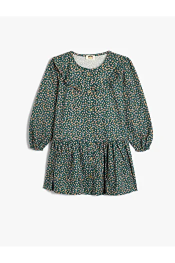 Koton Baby-Kragen-Langarm-Baumwoll-Blumenkleid