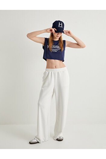 Koton Crop Ujjatlan hálós póló Crew Nyakú nyomtatott