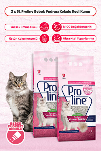 Pro Line Proline Bebek Pudralı Bentonit Topaklanan Kedi Kumu 5 Lt X 2 Adet