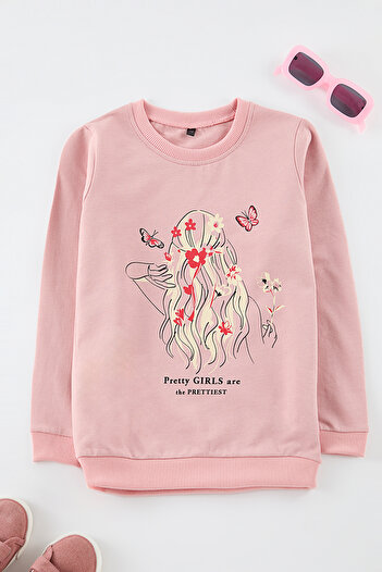 TRENDYOLKIDS Powder*001 Dívčí mikina s potiskem Tkdaw25Sw00043