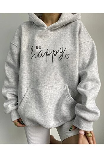 Pink Sky Світшот з капюшоном і принтом Be Happy
