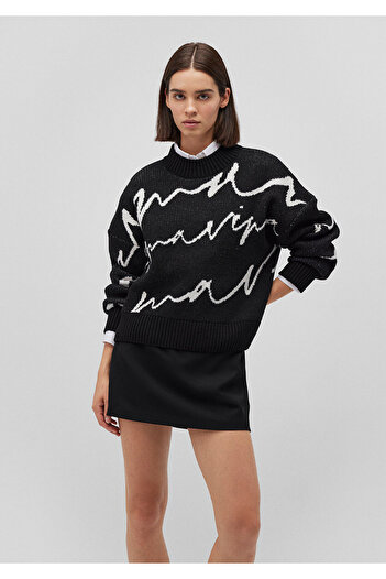 Mavi Black Loose Fit Sweater with Lettering - Loose Cut 1710378 -900