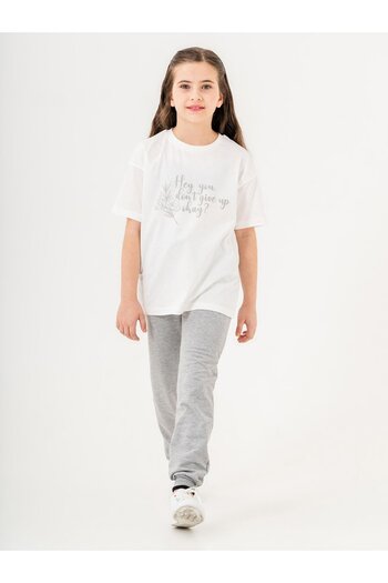 Mışıl Kids Hey You Dont Give up Okay? Printed Girl's Tracksuit T-Shirt Set