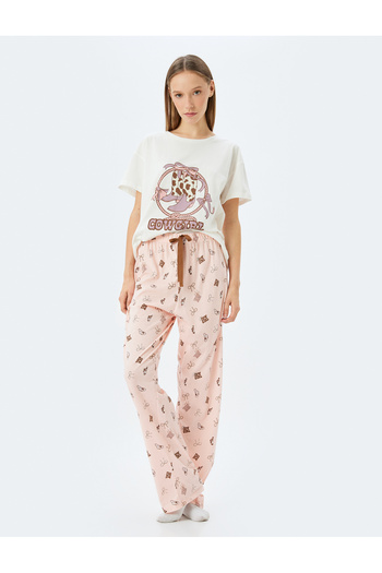 Koton Bedrucktes, gestricktes Pyjama-Set, 2-teilig