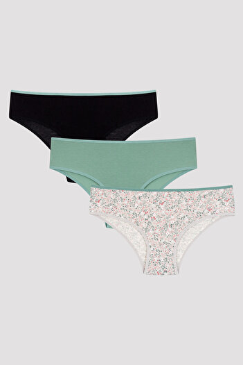 Penti Chiloți slip multicolori, cu modele florale, 3 piese