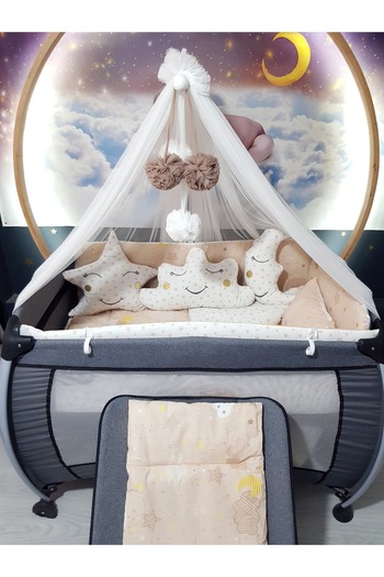 Baby Clime 70X110 Baby Sleeping Set - Luxury Mosquito Net and Apparatus Included, Moon Cloud Star Pattern
