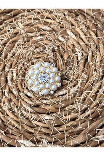ODDA TASARIM ATÖLYESİ Pearl and Crystal Stone Covered - Large Size Gold Pinterest Button 2.54 cm (1 Piece)