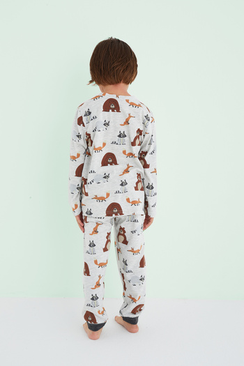 Siyah İnci Boy's Gray Colored Patterned Cotton Pajama Set 24225804