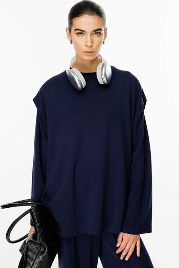 Hooopstore Navy Blue Compact Cotton Sweatshirt - Padded
