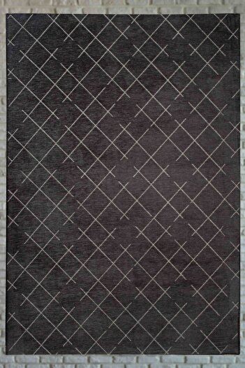 Lorente Home Mia Anthracite Viscose Carpet - Non-Slip Base, Washable Kitchen Carpet 1405