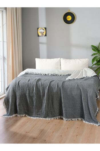OTEXSA Anthracite Ecru 4 Layer Muslin Double Bedspread - Pike (260 X 220cm)