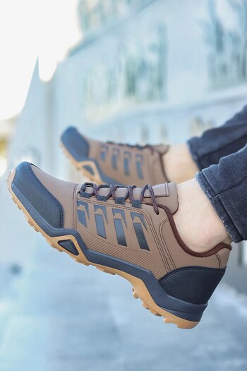 Evojean Outdoor Trekking Brown Αδιάβροχη Αντιολισθητική Σόλα Χειμερινά Ανδρικά Κοντά Μποτάκια