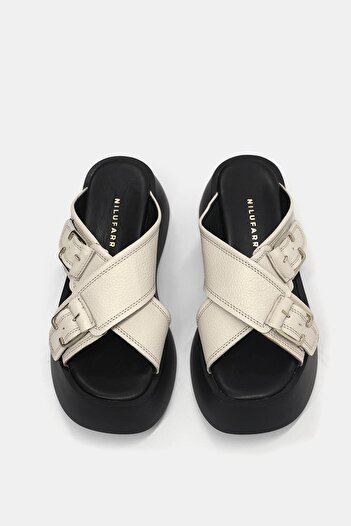 NILUFARR Mitta Beige Genuine Leather Thick Soled Women's Slippers