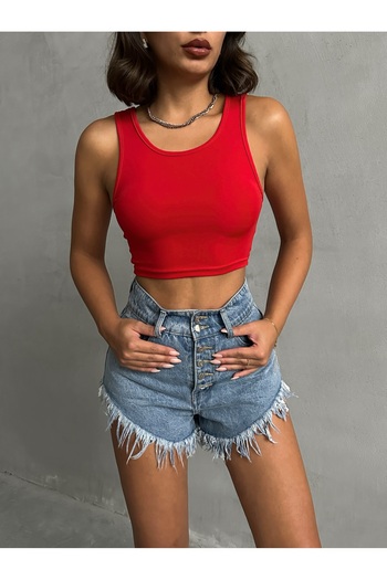 The Base Women's Red Scuba Halter Neck Crop Top